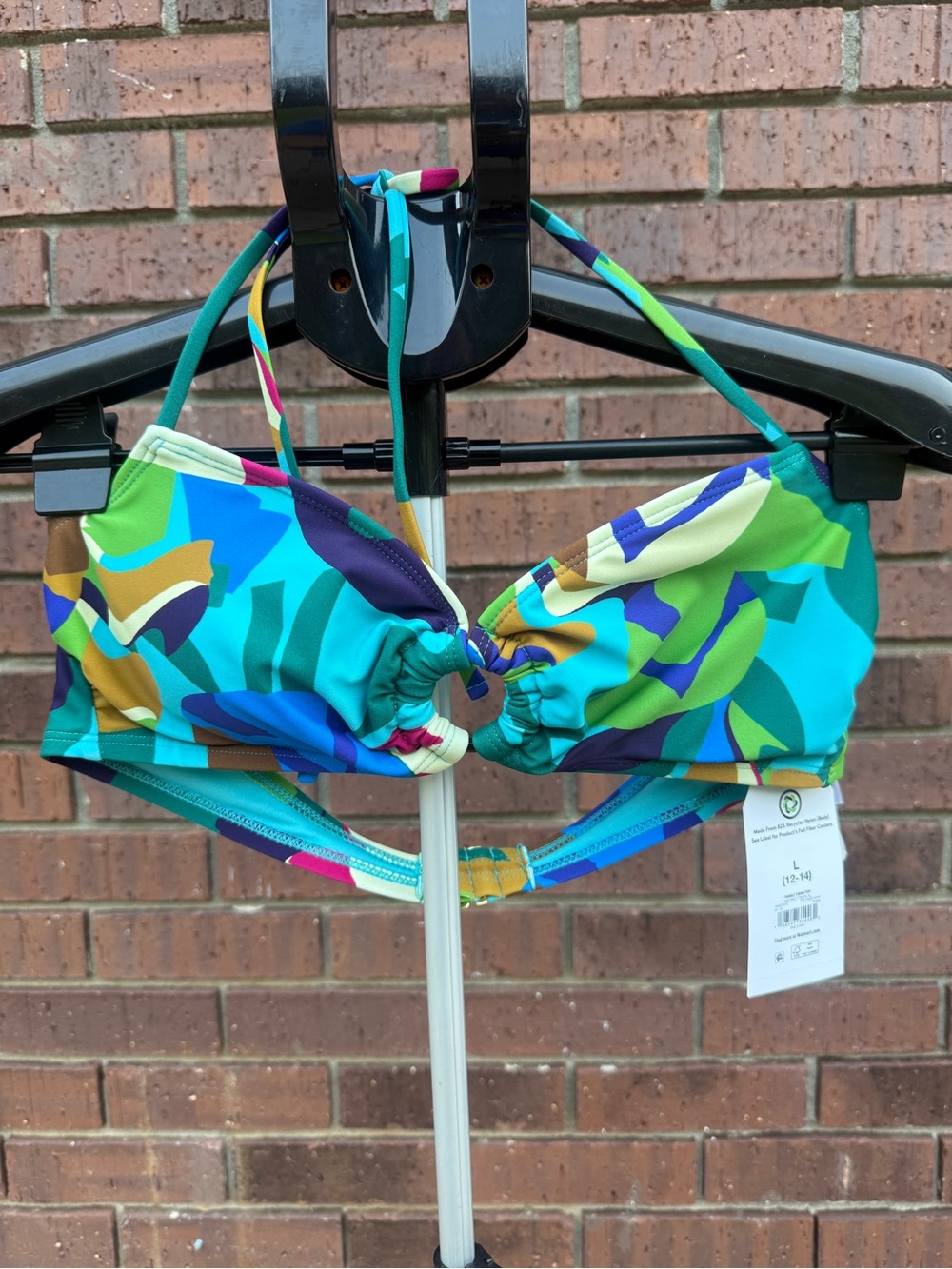 Time and Tru Abstract Tropical Bandeau Bikini Top Swim Large 12-14 New Colorful